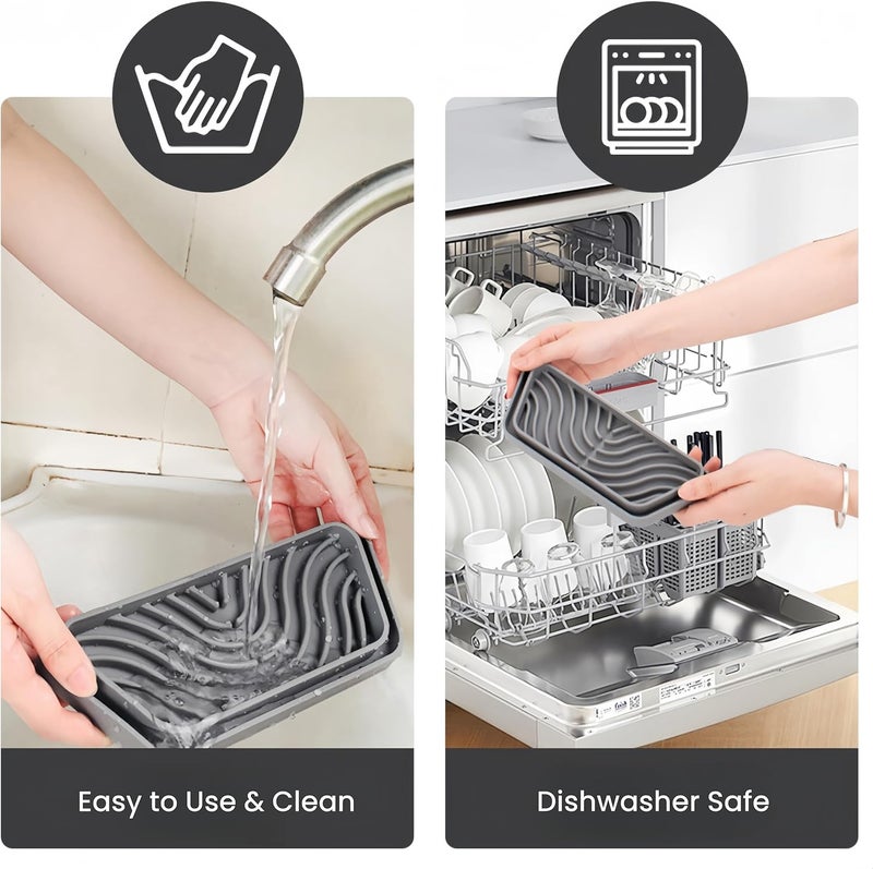 LOLOLE 2 Pack Refrigerator Drip Tray, Cuttable Protector Fridge Drip Tray, Silicone Spills Water Drip Tray, Water Dispenser Pan Drip Tray GE, Samsung, Rectangular, Grey - Image 4